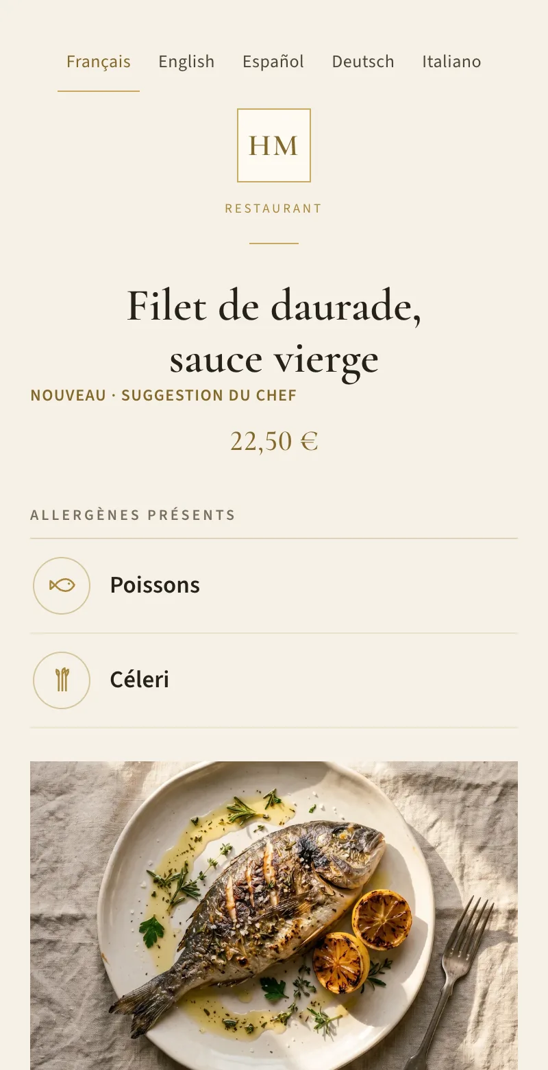 Fiche d’un plat en Français