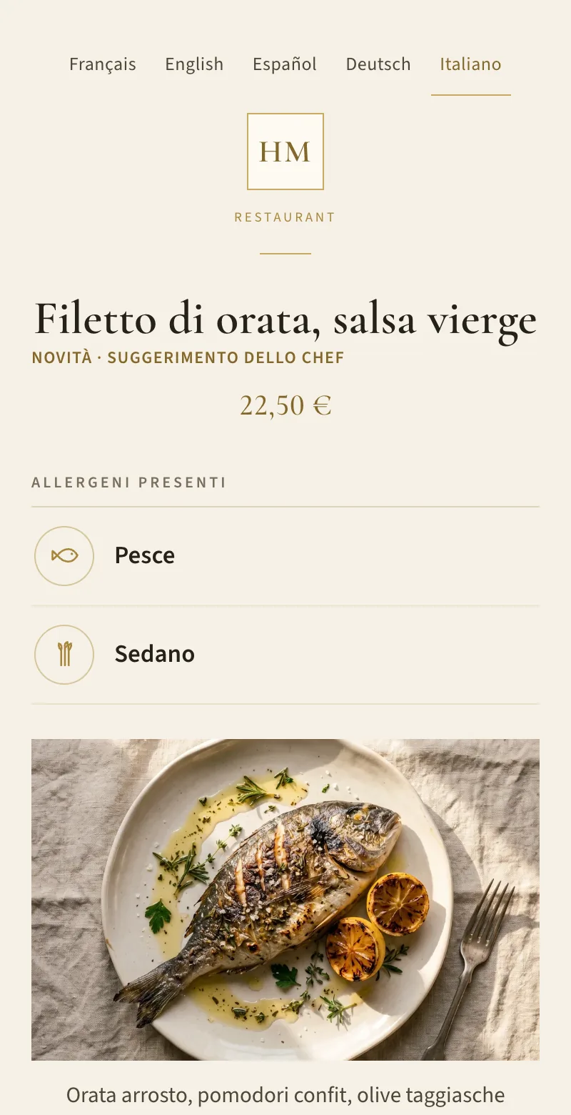 Fiche d’un plat en Italiano
